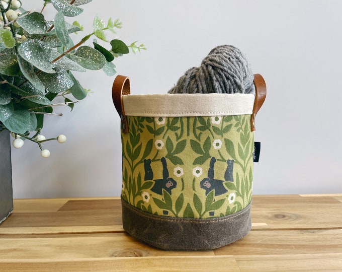 Jane Goodall-inspired Pattern Fabric Bin - Screen Printed Fabric Bucket - Chimpanzee - Above and Beyond - Jungle Fabric