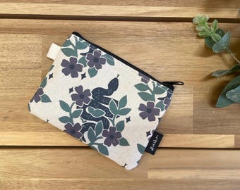 Garden Snakes Pattern Zipper Pouch - Zipper Wallet - Screen Printed - Floral Credit Card Zipper Pouch