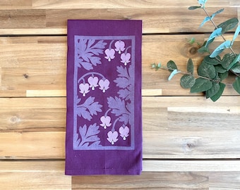 Bleeding Hearts Hand Printed Tea Towel - Cotton - Housewarming Gift - Hand Towel - Branch  - Screen Printed