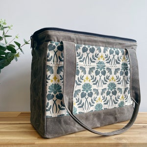 Large Waxed Canvas Project Tool Bag Lotus and Firefly Pattern Knitting Bag Screen Printed Bag Crochet Bag Sweater Project Bag image 6