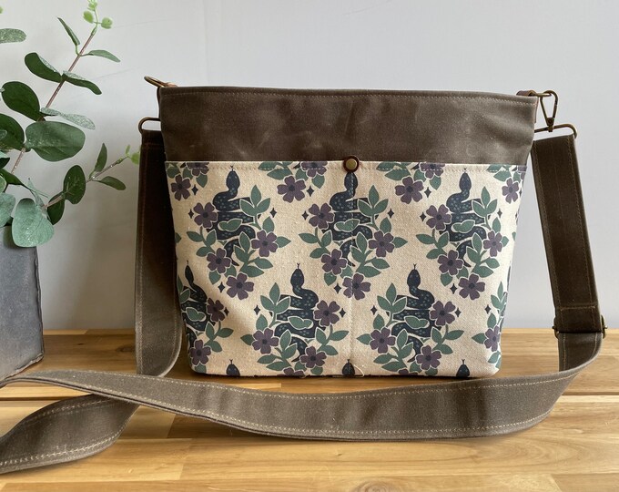 Garden Snakes Cross Body Handbag Purse - Waxed Canvas Bag - Screen Printed Fabric