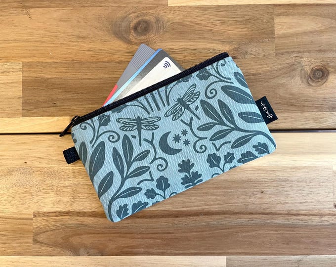 Sage and Moonlight Zipper Pouch - Zipper Wallet - Screen Printed - Dragonfly