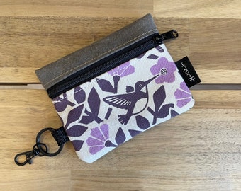Pink Hummingbird and Weigela Mini Pouch - Zipper Pouch - Zipper Wallet - Screen Printed - Earbud Pouch