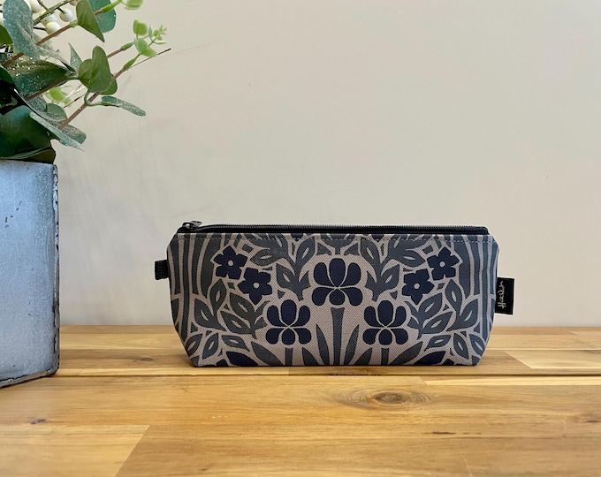 Iris and Vinca Pattern Pencil Pouch  - Screen Printed - Zipper Pouch