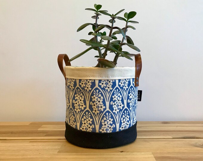 6” July Larkspur Fabric Bin - Plant Bin - July Birth Month - Screen Printed Fabric Bucket - Gift for July