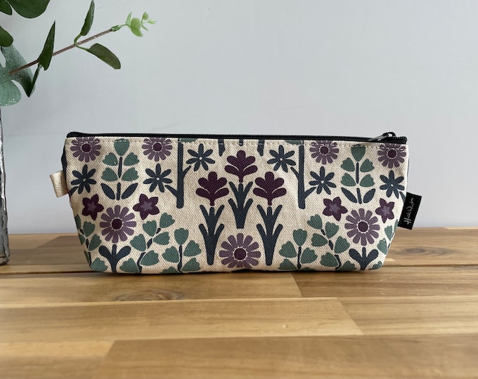 Oregon Wildflowers Pencil Pouch  - Screen Printed - Zipper Pouch - Natural White