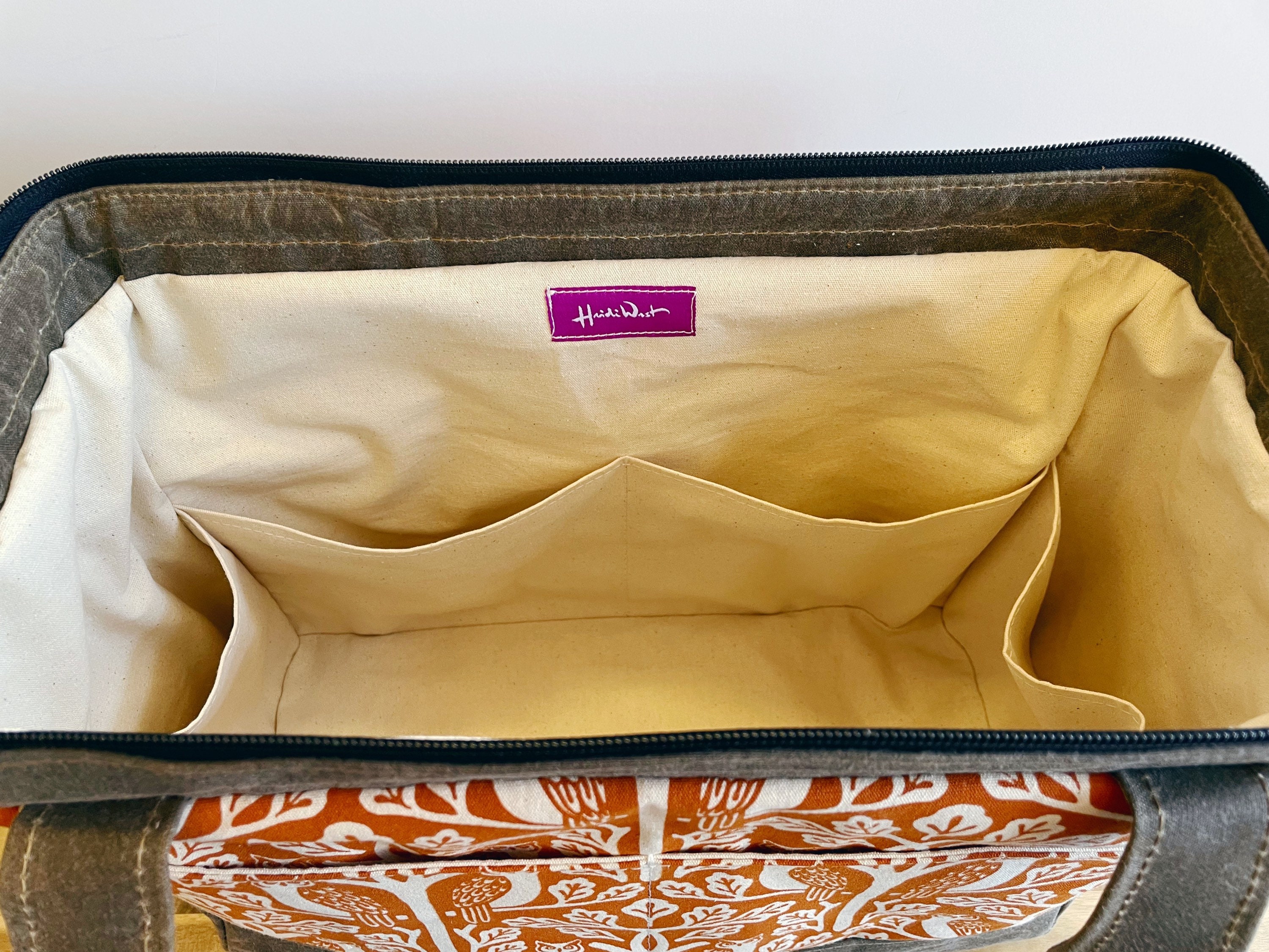 Lotus and firefly Pattern Waxed Canvas Project Bag - Screen Printed - Knitting  Bag - Yarn Bag - Crochet Bag