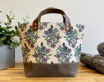 Garden Snakes Waxed Canvas Project Bag - Screen Printed - Knitting Bag - Yarn Bag - Crochet Bag