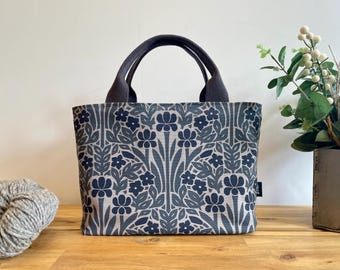 Iris and Vinca Pattern Project Bag: Screen Printed Yarn Tote