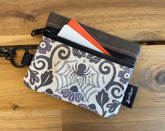 Screen Printed Mini Zipper Pouch: Floral Spider Wallet