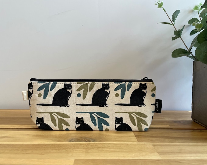 Tuxedo Cat Pencil Pouch  - Screen Printed - Zipper Pouch