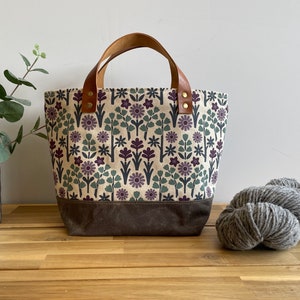 Oregon Wildflowers Waxed Canvas Project Bag - Screen Printed - Knitting Bag - Yarn Bag - Crochet Bag - Natural White