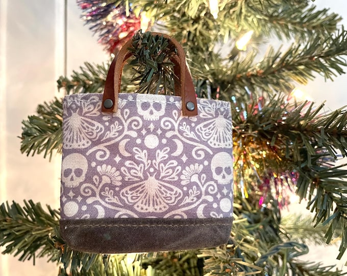 Mystical Moth and Skull Pattern Tiny Bag Ornament - Holiday Ornament - Halloween