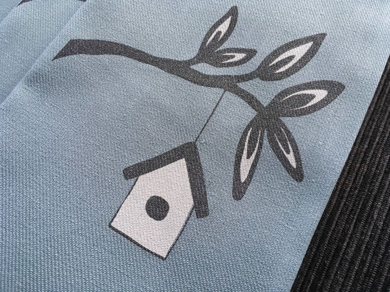 Blue Housewarming Gift Dinner Napkins with Screen Printed Birdhouse Set of 4 Cloth Napkins