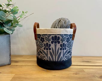 Iris and Vinca Fabric Bin: 6" Screen Printed Bucket, Gift