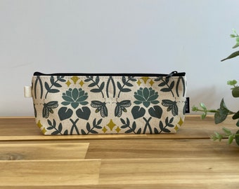 Lotus and Firefly Pattern Pencil Pouch  - Screen Printed - Zipper Pouch