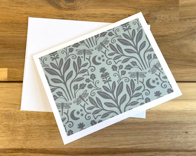 Sage and Moonlight Greeting Cards - A2 - Set of 6 Blank Notecards - Dragonfly Cards