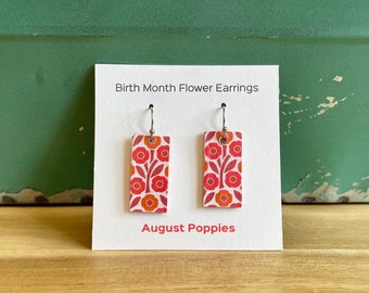August Poppies Decoupage Earrings - Birth Month Flower