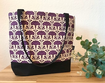 January Carnations Pattern Tote Book Bag - Canvas Tote - Screen Printed Bag - January Birth Flower