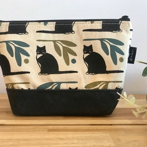 Tuxedo Cat Zipper Pouch - Waxed Canvas - Cosmetic Bag - Screen Printed - Hand Printed - Notions Pouch - Gift