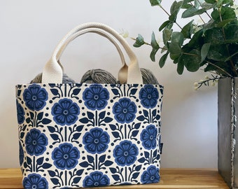 February Violets Pattern Project Bag / Lunch Bag - Screen Printed - February - Gift - Yarn Tote