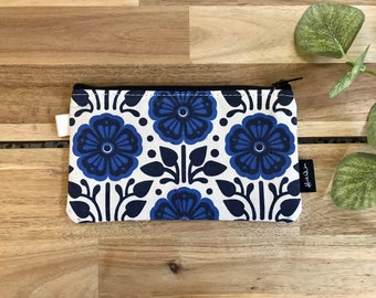 Screen Printed Zipper Pouch: February Violet Floral Wallet