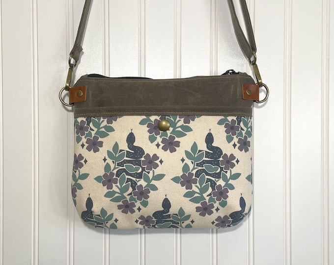 Garden Snakes Waxed Canvas Small Cross-Body Purse - Screen Printed Fabric