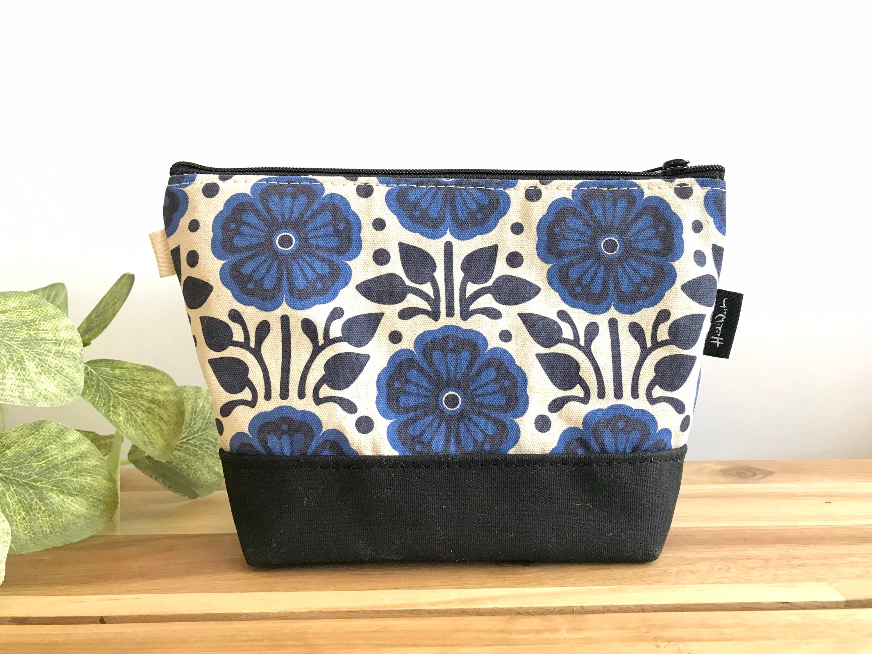 February Violets Pattern Zipper Pouch - Waxed Canvas - Cosmetic Bag ...