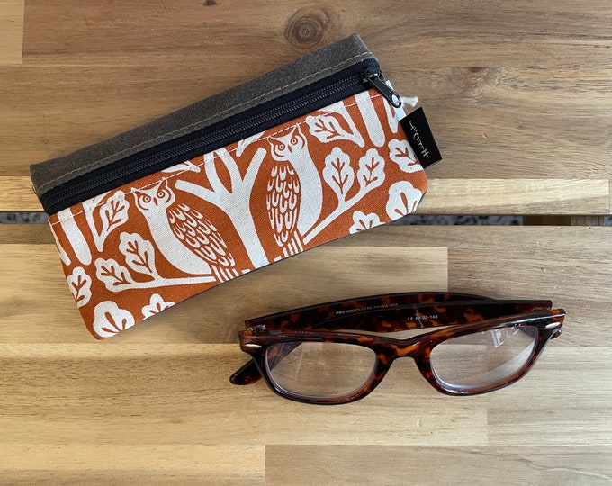 Owl and Oak Tree Eyeglass Case - Eyeglass Holder - Screen Printed - Glasses Case