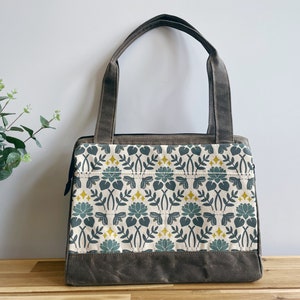 Large Waxed Canvas Project Tool Bag Lotus and Firefly Pattern Knitting Bag Screen Printed Bag Crochet Bag Sweater Project Bag image 2