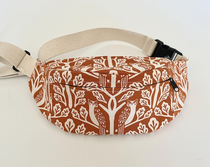 Orange Owl and Oaktree Fanny Pack - Hip Bag - Small Cross-Body Purse - Screen Printed