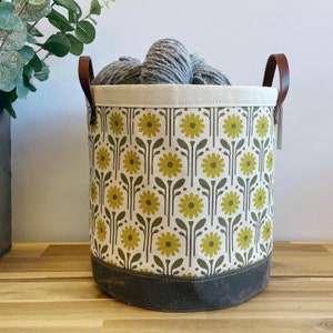 Large 9” April Daisies Fabric Bin - April Birth Month - Screen Printed Fabric Bucket - Gift for April - Floral