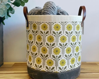 Large 9” April Daisies Fabric Bin - April Birth Month - Screen Printed Fabric Bucket - Gift for April - Floral