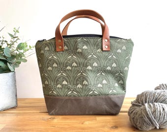 Snowdrops Waxed Canvas Project Bag: Knitting Crochet Yarn Tote