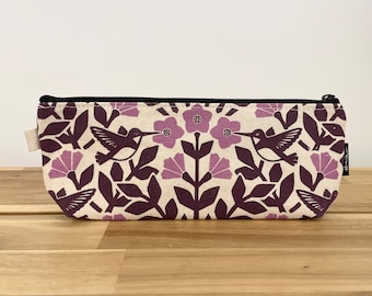 Pink Hummingbird and Weigela Pencil Pouch  - Screen Printed - Zipper Pouch