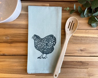 Mint Blue Chicken Hand Printed Tea Towel - Cotton - Housewarming Gift - Hand Towel - Farm Animal - Screen Printed
