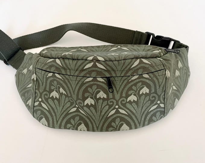 Snowdrops Fanny Pack - Hip Bag - Small Cross-Body Purse - Screen Printed