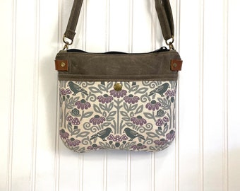 Crow and Mushroom Waxed Canvas Small Cross-Body Purse - Screen Printed