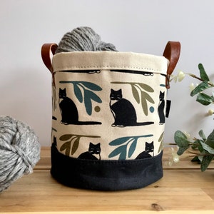 6” Tuxedo Cat Fabric Bin - Screen Printed Fabric Bucket - Gift - Black Cat
