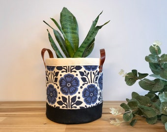 February Violets Flower Pattern Fabric Bin - February Birth Month - Screen Printed Fabric Bucket - Gift for February