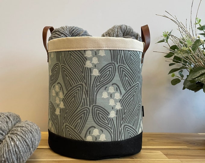 Large 9” May Lily of the Valley Fabric Bin - May Birth Month - Screen Printed Fabric Bucket - Gift for May - Floral