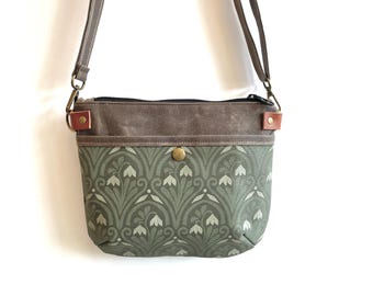 Snowdrops Waxed Canvas Small Cross-Body Purse - Screen Printed