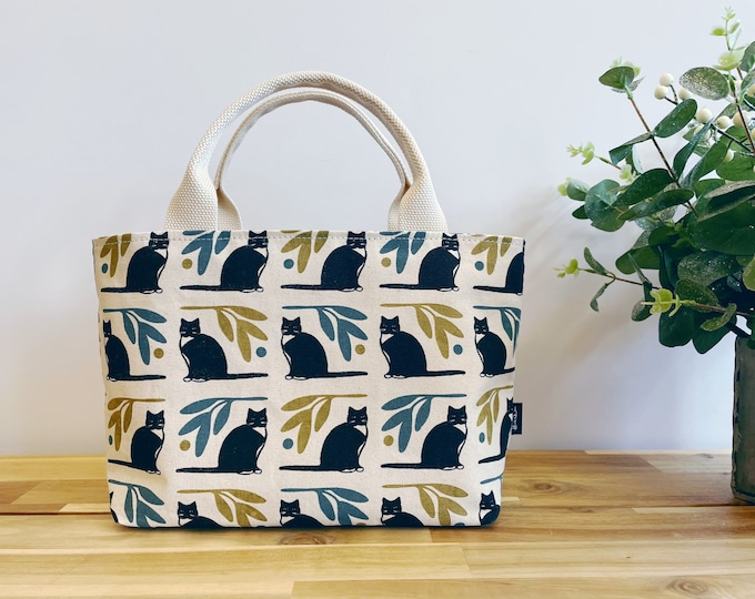 Tuxedo Cat Project Bag / Lunch Bag - Screen Printed Fabric - Gift - Yarn Tote