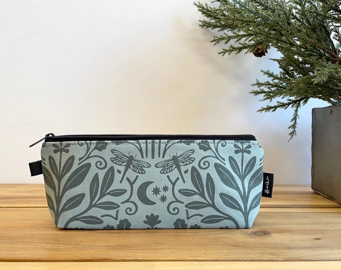 Sage and Moonlight Pencil Pouch  - Screen Printed - Zipper Pouch - Notions - Dragonfly Bag