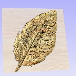 May include: A gold-colored metal leaf with intricate swirling patterns. The leaf is carved with a detailed design and has a smooth, polished finish.