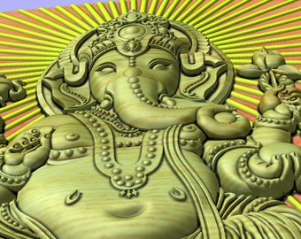 Lord Ganesh 3D für Cnc, 3d STL Modell, Cnc Fräser Engraver, Artcam, Aspire, Cnc dateien, Holz, Kunst, Wanddekoration, download Datei Cut3d