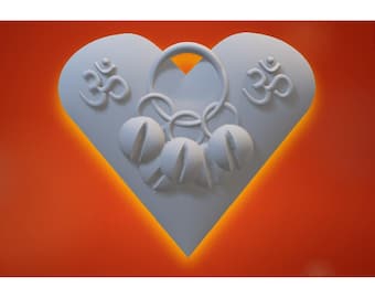 3D CNC Herz Anhänger mit Om und Glocken Carving Holzbearbeitung STL Format Datei Download
