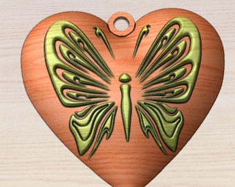Schmetterling Herz Anhänger 3D STL Modell für CNC Fräser (Digital Download)