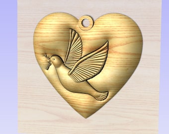Valentine Dove Anhänger 3D STL Modell für CNC Carving (Digital Download)