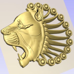 Lion Head Pin-sieraden uit 600 v.Chr. 3D voor CNC STL-bestand om te downloaden Aspire 3Dcut, MACH3-snijkunstwerk